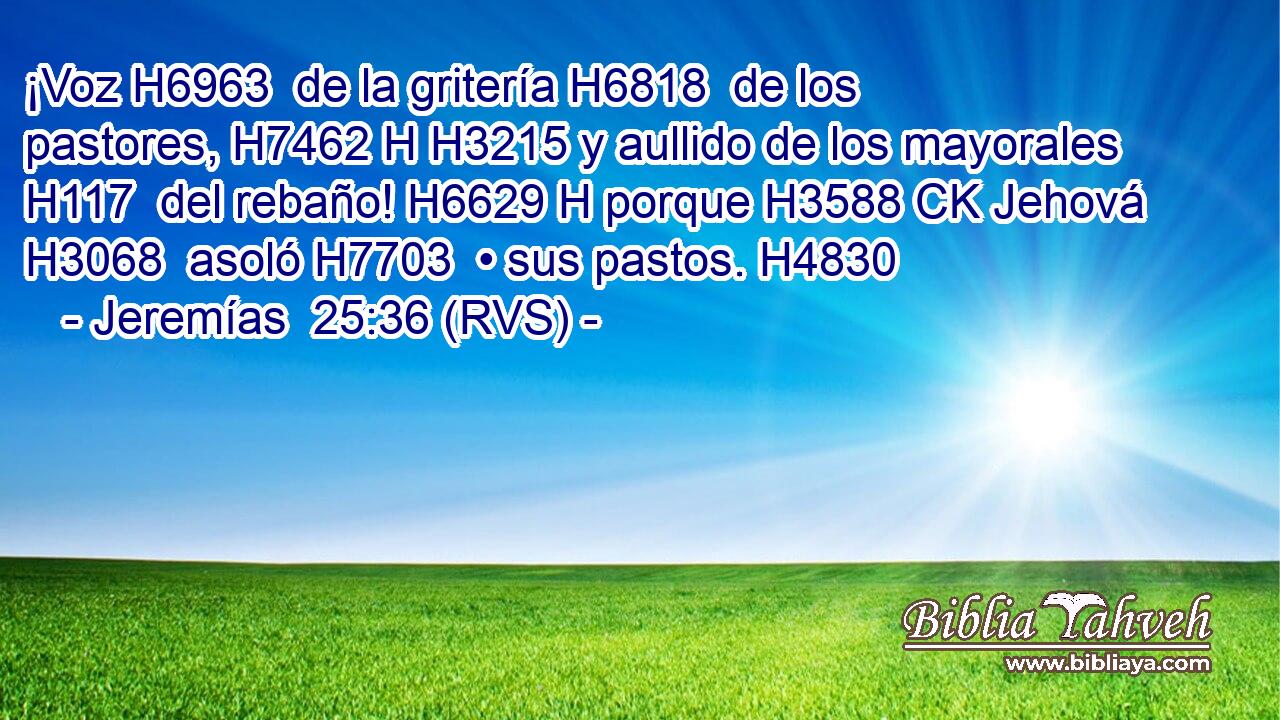 ¡Voz H6963  de la gritería H6818  de los pastores, H7462 H H3215 y aullido de los mayorales H117  del rebaño! H6629 H porque H3588 CK Jehová H3068  asoló H7703  • sus pastos. H4830  