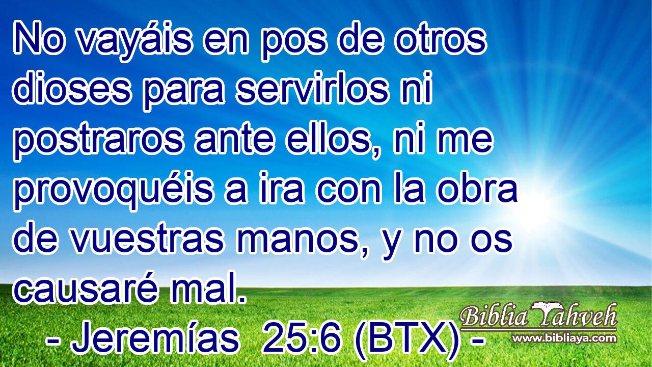 No vayáis en pos de otros dioses para servirlos ni postraros ante ellos, ni me provoquéis a ira con la obra de vuestras manos, y no os causaré mal.