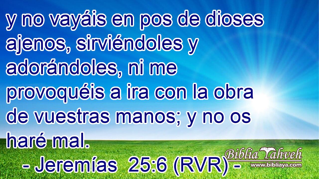 y no vayáis en pos de dioses ajenos, sirviéndoles y adorándoles, ni me provoquéis a ira con la obra de vuestras manos; y no os haré mal.