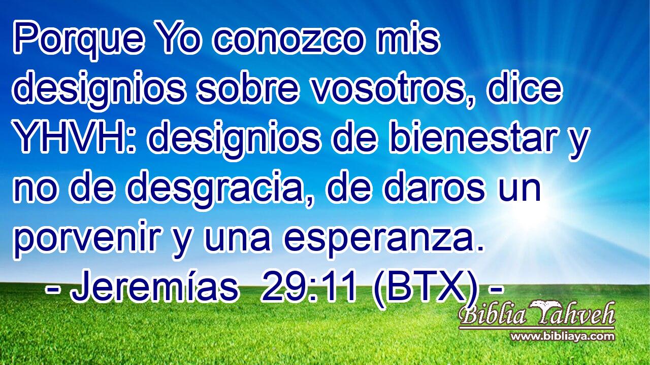 Porque Yo conozco mis designios sobre vosotros, dice YHVH: designios de bienestar y no de desgracia, de daros un porvenir y una esperanza.