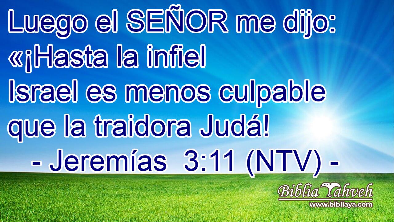 Luego el SEÑOR me dijo: «¡Hasta la infiel Israel es menos culpable que la traidora Judá!