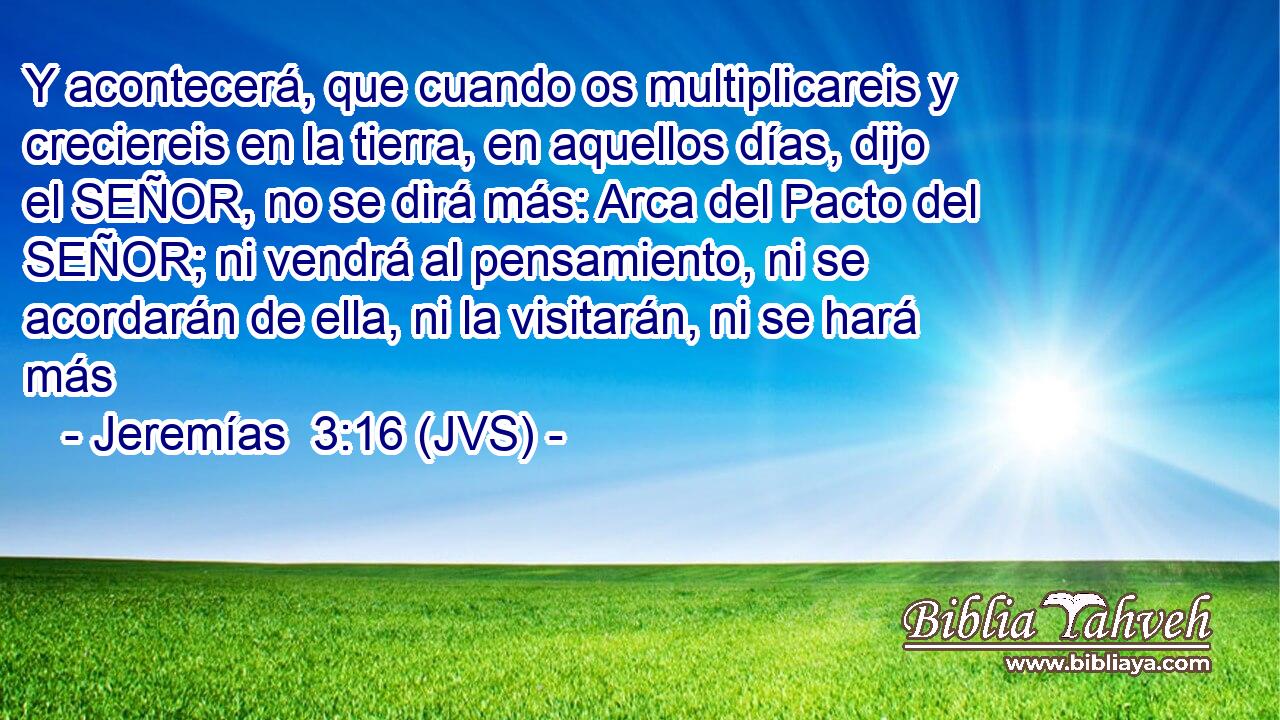 Y acontecerá, que cuando os multiplicareis y creciereis en la tierra, en aquellos días, dijo el SEÑOR, no se dirá más: Arca del Pacto del SEÑOR; ni vendrá al pensamiento, ni se acordarán de ella, ni la visitarán, ni se hará más
