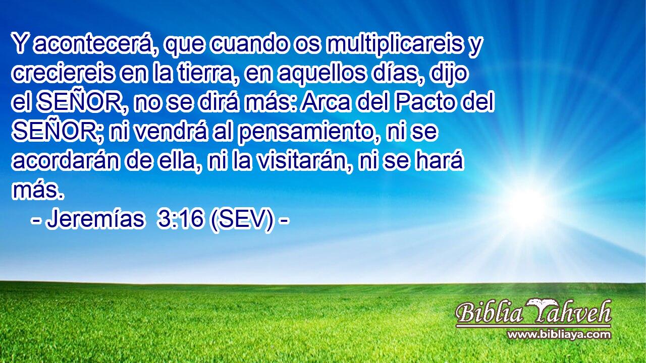 Y acontecerá, que cuando os multiplicareis y creciereis en la tierra, en aquellos días, dijo el SEÑOR, no se dirá más: Arca del Pacto del SEÑOR; ni vendrá al pensamiento, ni se acordarán de ella, ni la visitarán, ni se hará más.
