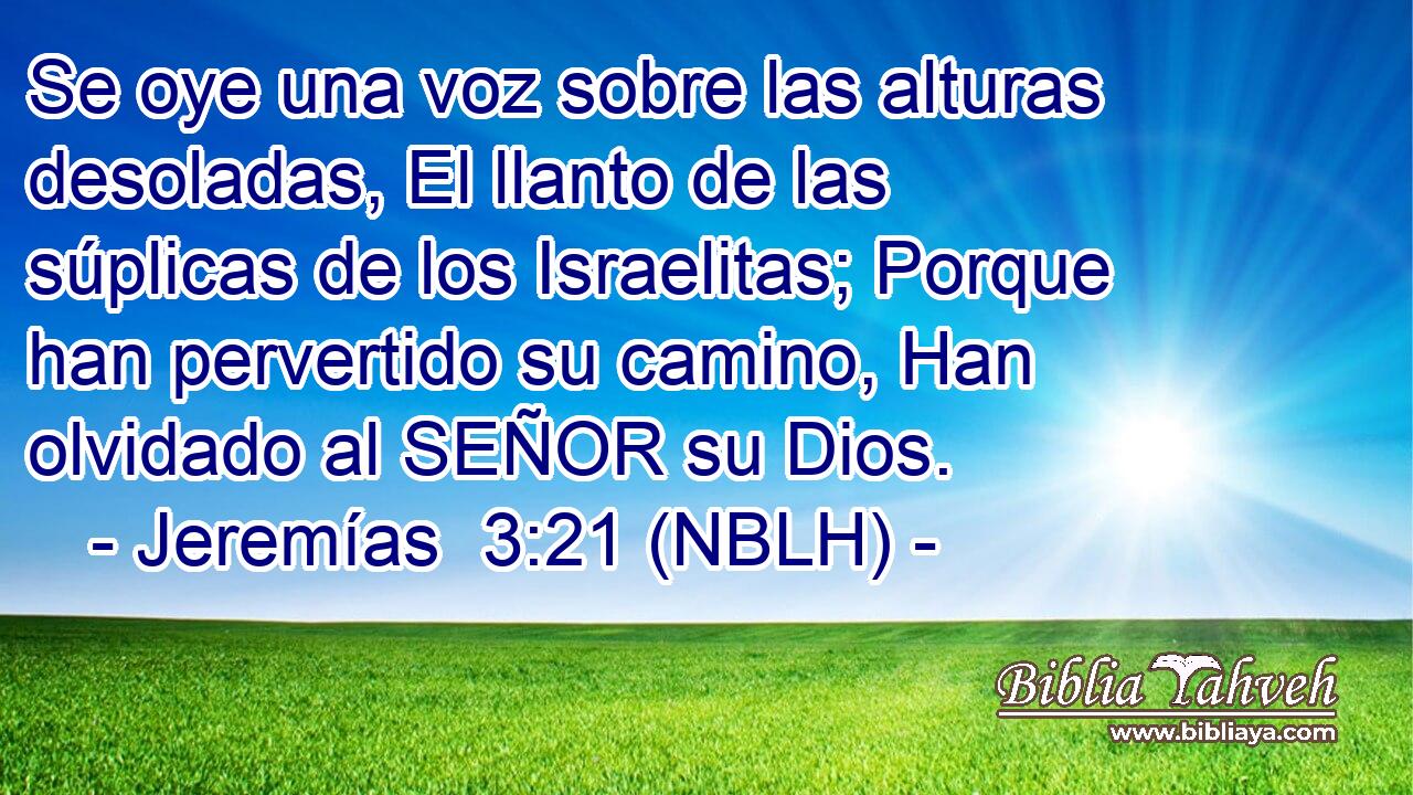 Se oye una voz sobre las alturas desoladas, El llanto de las súplicas de los Israelitas; Porque han pervertido su camino, Han olvidado al SEÑOR su Dios. 