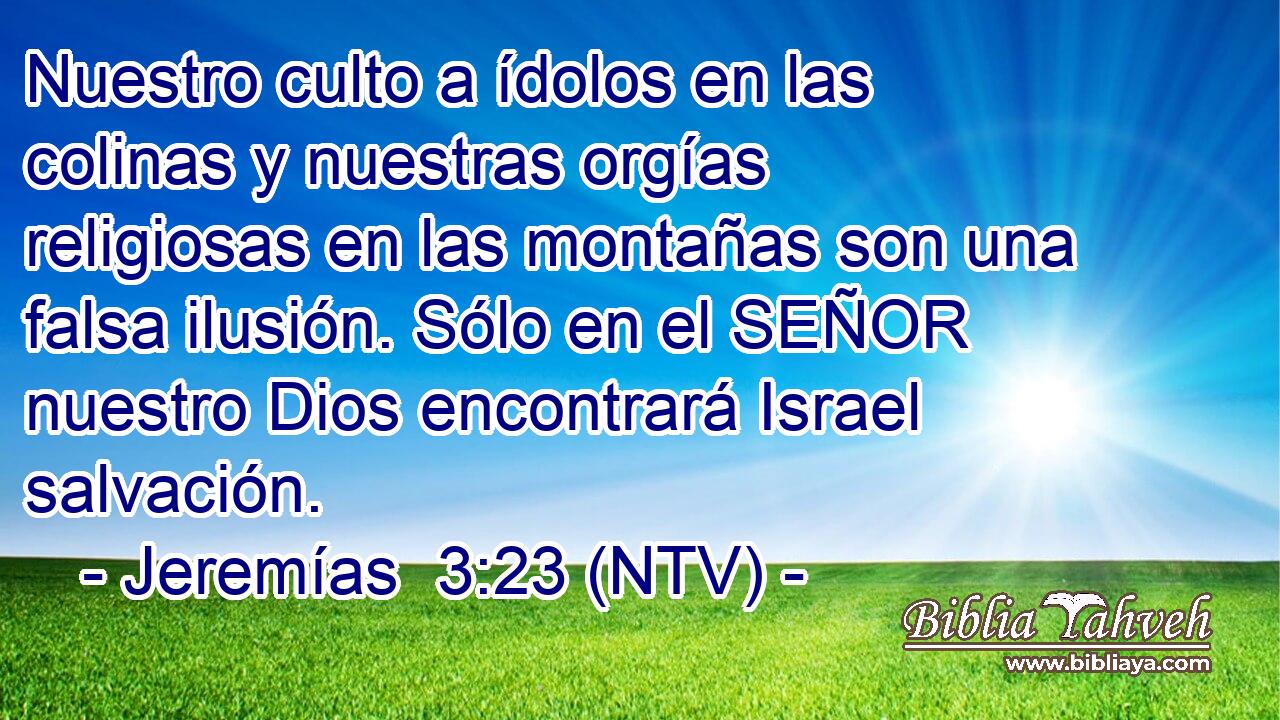 Nuestro culto a ídolos en las colinas y nuestras orgías religiosas en las montañas son una falsa ilusión. Sólo en el SEÑOR nuestro Dios encontrará Israel salvación.