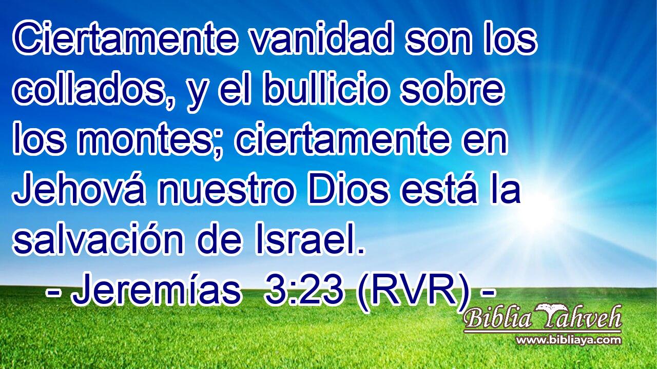 Ciertamente vanidad son los collados, y el bullicio sobre los montes; ciertamente en Jehová nuestro Dios está la salvación de Israel.