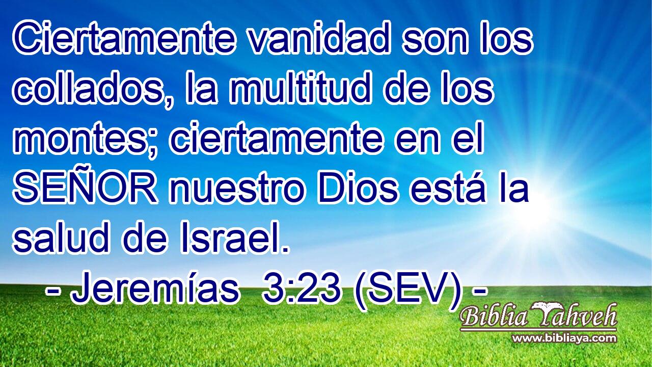 Ciertamente vanidad son los collados, la multitud de los montes; ciertamente en el SEÑOR nuestro Dios está la salud de Israel.