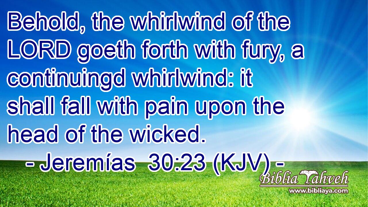 Behold, the whirlwind of the LORD goeth forth with fury, a continuingd whirlwind: it shall fall with pain upon the head of the wicked.
