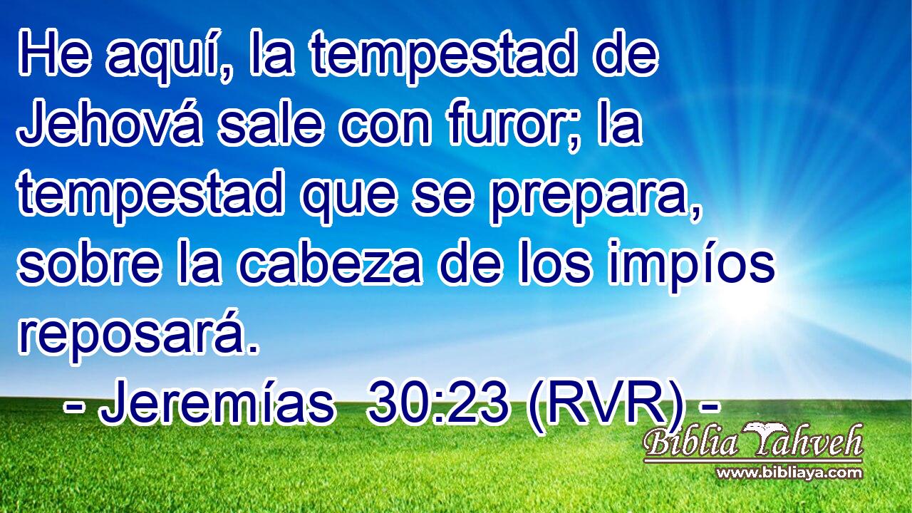 He aquí, la tempestad de Jehová sale con furor; la tempestad que se prepara, sobre la cabeza de los impíos reposará.