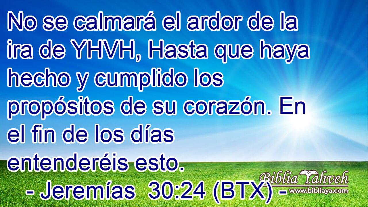 No se calmará el ardor de la ira de YHVH, Hasta que haya hecho y cumplido los propósitos de su corazón. En el fin de los días entenderéis esto.