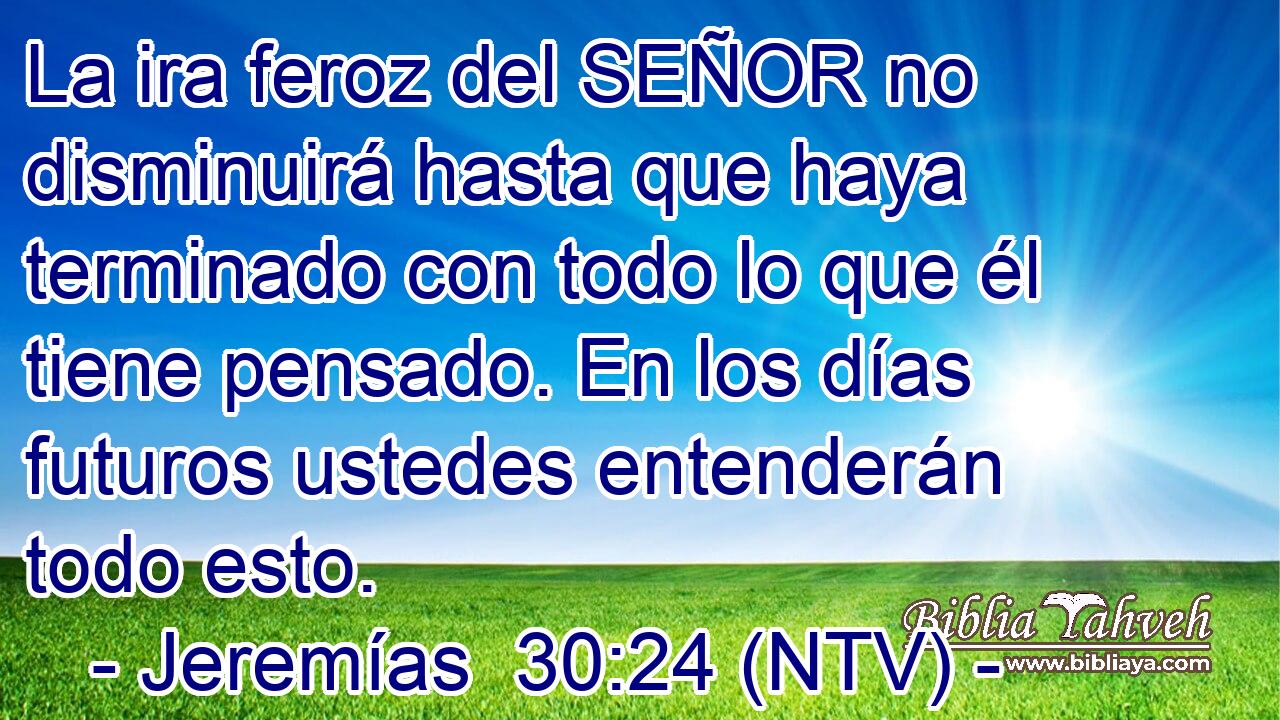 La ira feroz del SEÑOR no disminuirá hasta que haya terminado con todo lo que él tiene pensado. En los días futuros ustedes entenderán todo esto.