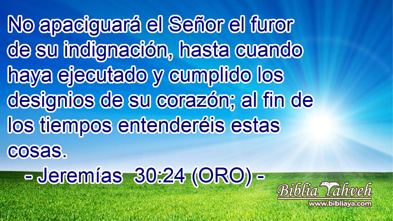  No apaciguará el Señor el furor de su indignación, hasta cuando haya ejecutado y cumplido los designios de su corazón; al fin de los tiempos entenderéis estas cosas. 