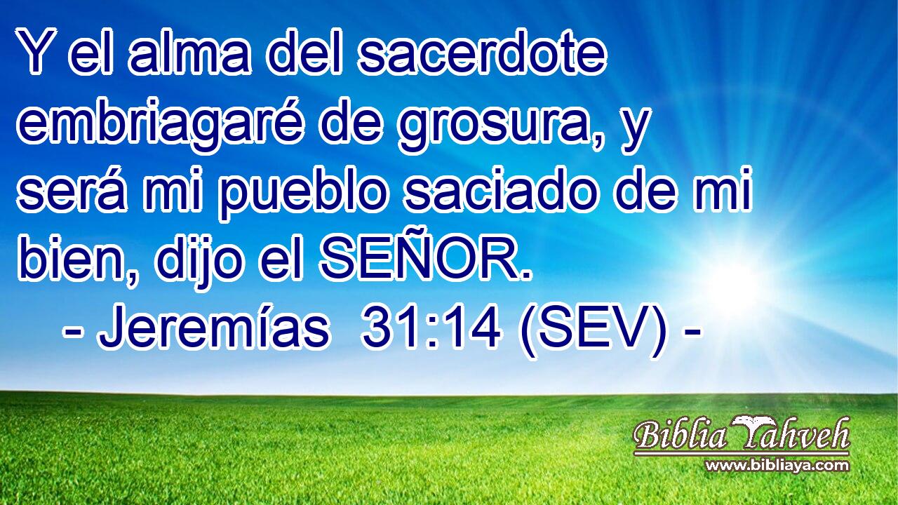 Y el alma del sacerdote embriagaré de grosura, y será mi pueblo saciado de mi bien, dijo el SEÑOR.