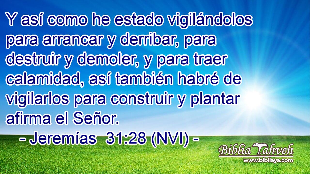  Y así como he estado vigilándolos para arrancar y derribar, para destruir y demoler, y para traer calamidad, así también habré de vigilarlos para construir y plantar afirma el Señor. 
