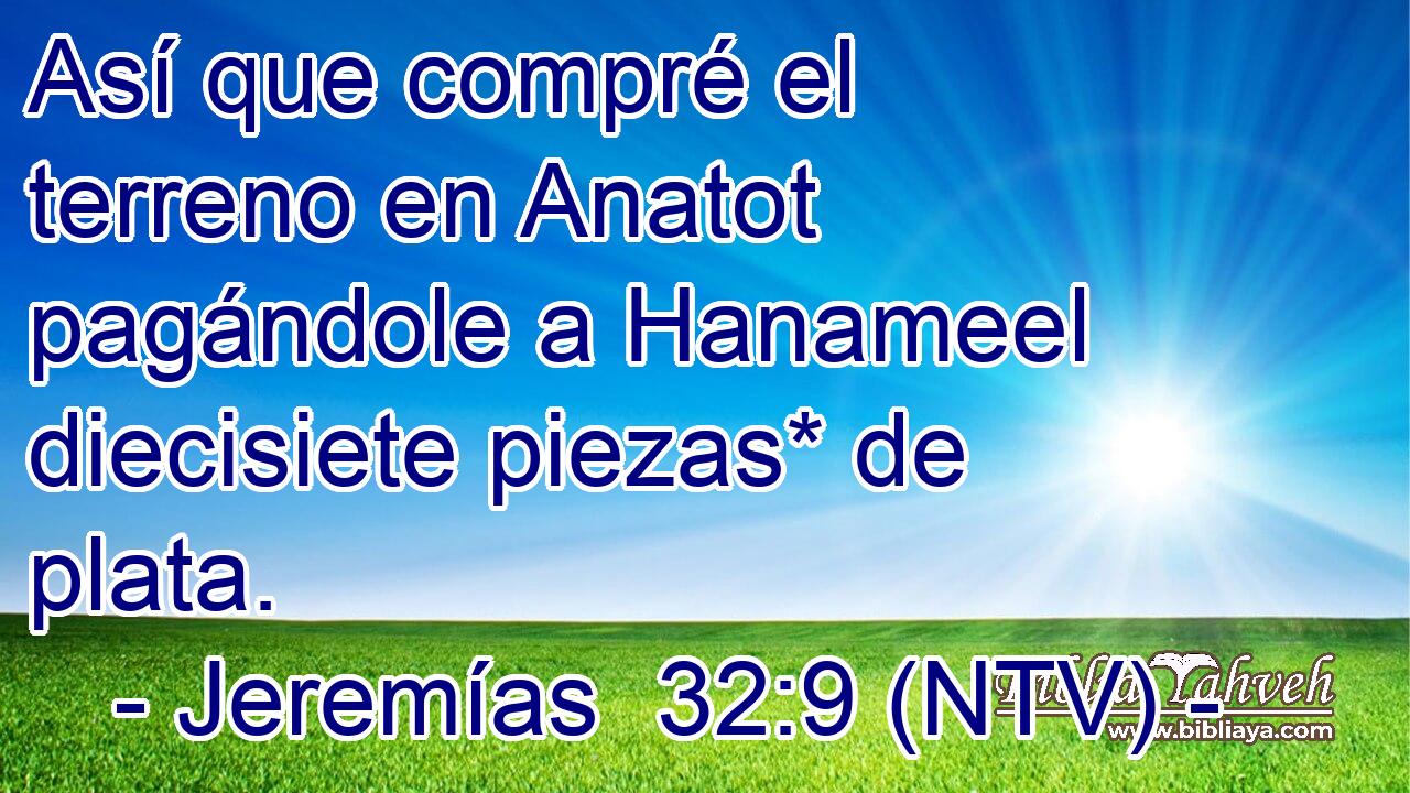 Así que compré el terreno en Anatot pagándole a Hanameel diecisiete piezas* de plata.