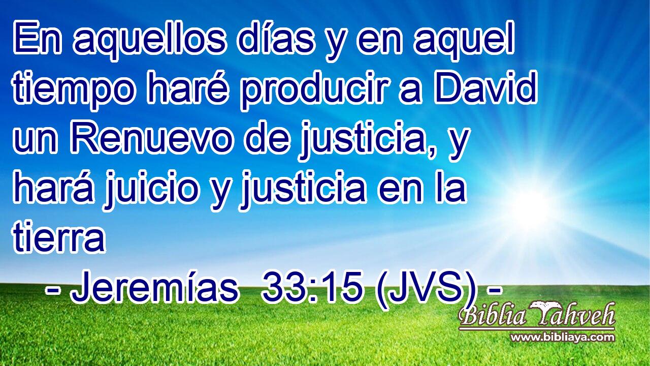 En aquellos días y en aquel tiempo haré producir a David un Renuevo de justicia, y hará juicio y justicia en la tierra