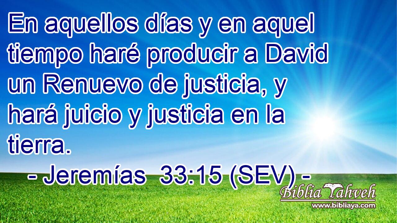 En aquellos días y en aquel tiempo haré producir a David un Renuevo de justicia, y hará juicio y justicia en la tierra.