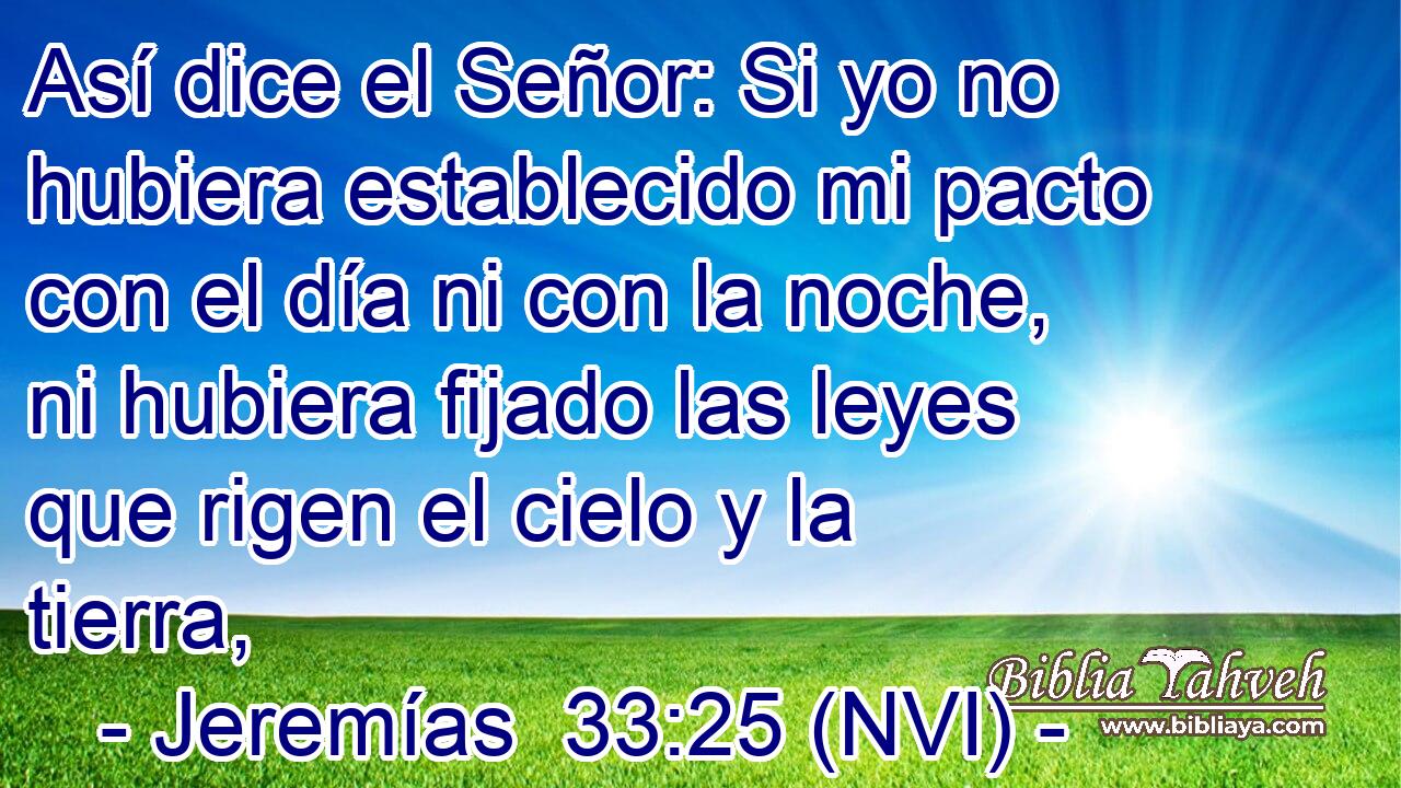  Así dice el Señor: Si yo no hubiera establecido mi pacto con el día ni con la noche, ni hubiera fijado las leyes que rigen el cielo y la tierra, 