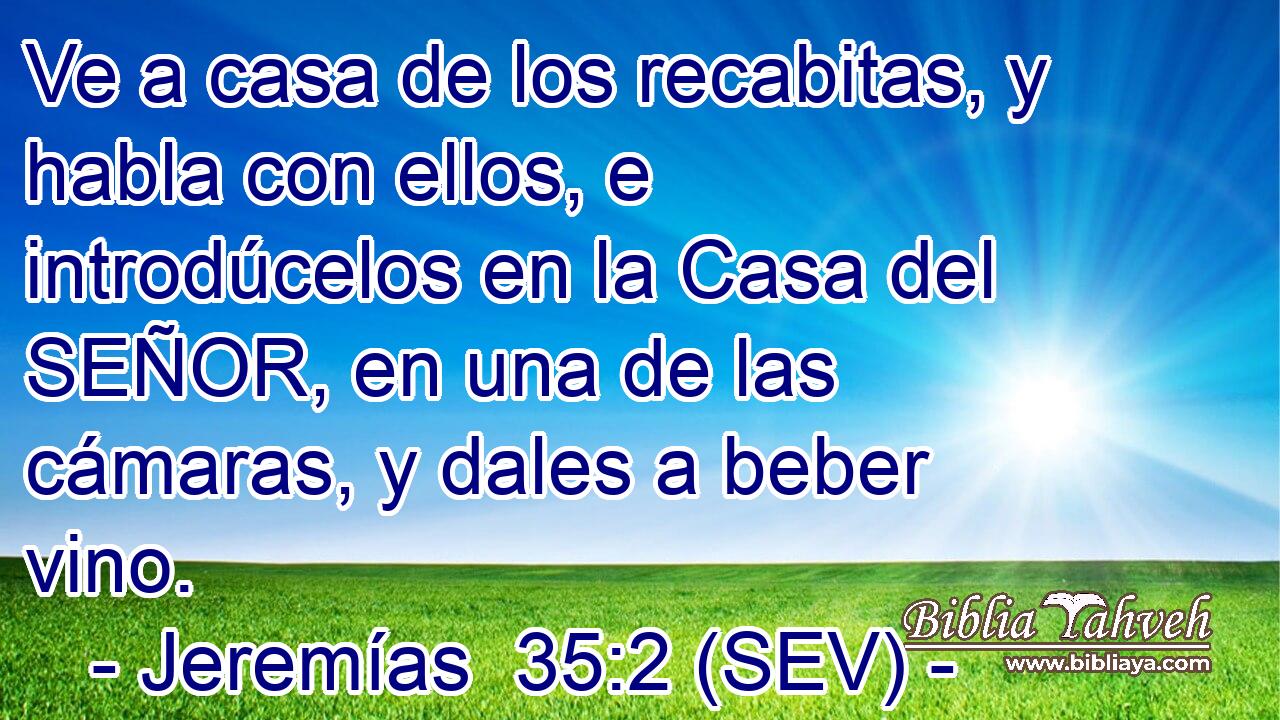Ve a casa de los recabitas, y habla con ellos, e introdúcelos en la Casa del SEÑOR, en una de las cámaras, y dales a beber vino.