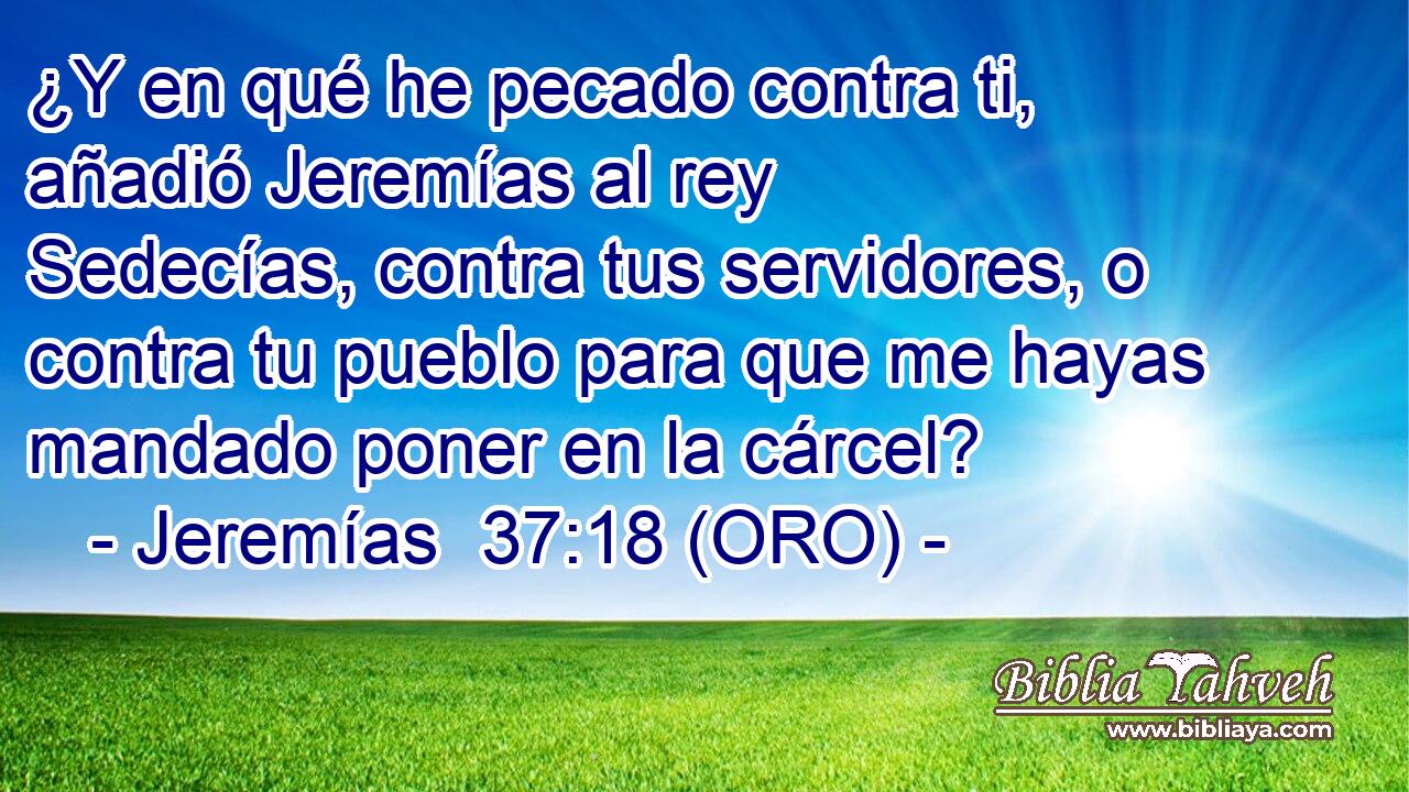  ¿Y en qué he pecado contra ti, añadió Jeremías al rey Sedecías, contra tus servidores, o contra tu pueblo para que me hayas mandado poner en la cárcel? 
