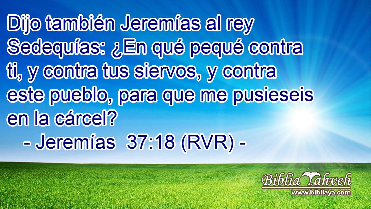 Dijo también Jeremías al rey Sedequías: ¿En qué pequé contra ti, y contra tus siervos, y contra este pueblo, para que me pusieseis en la cárcel?
