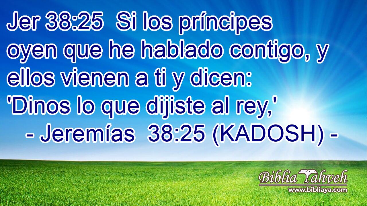  Si los príncipes oyen que he hablado contigo, y ellos vienen a ti y dicen: 'Dinos lo que dijiste al rey,' 