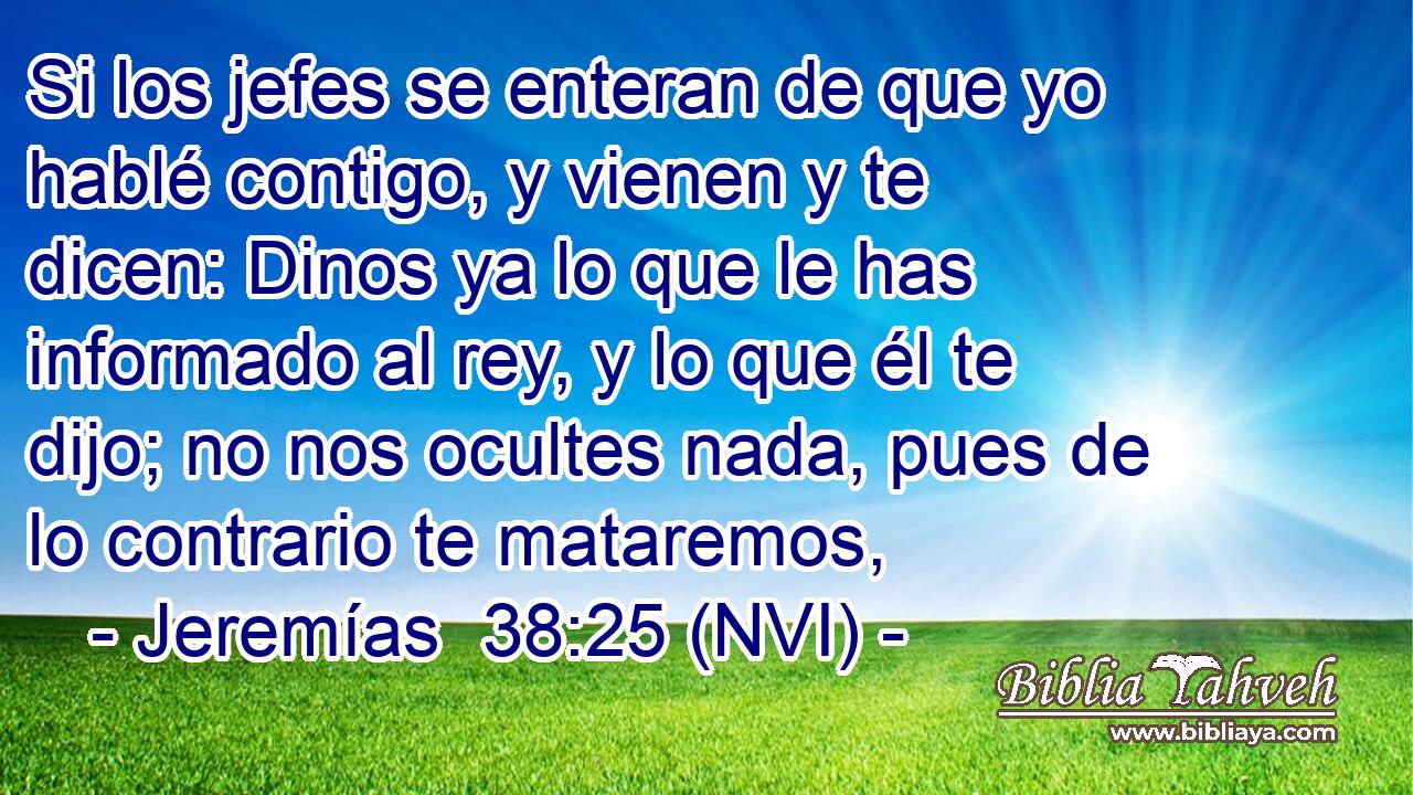  Si los jefes se enteran de que yo hablé contigo, y vienen y te dicen: Dinos ya lo que le has informado al rey, y lo que él te dijo; no nos ocultes nada, pues de lo contrario te mataremos, 