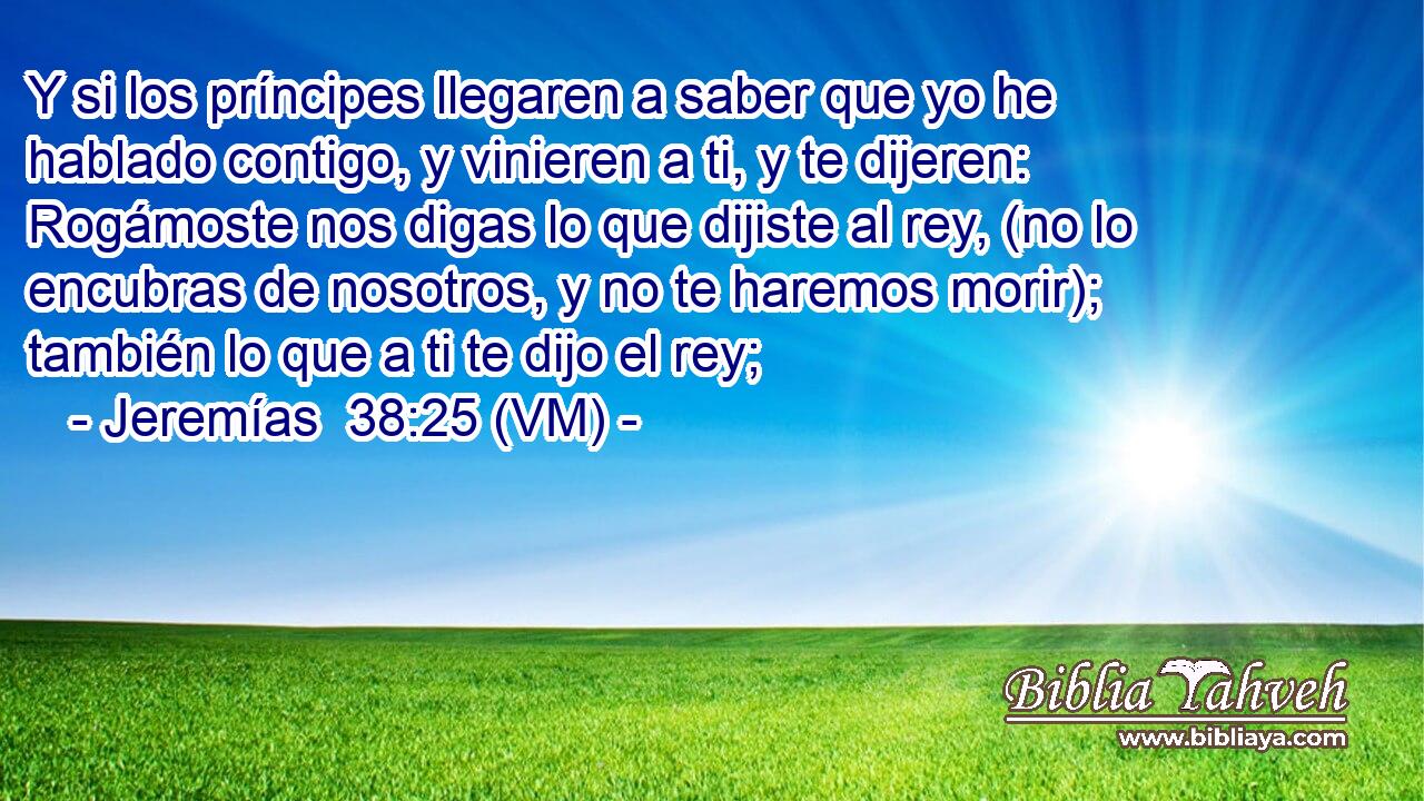  Y si los príncipes llegaren a saber que yo he hablado contigo, y vinieren a ti, y te dijeren: Rogámoste nos digas lo que dijiste al rey, (no lo encubras de nosotros, y no te haremos morir); también lo que a ti te dijo el rey; 