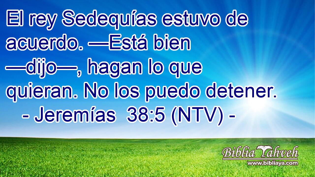 El rey Sedequías estuvo de acuerdo. —Está bien —dijo—, hagan lo que quieran. No los puedo detener.