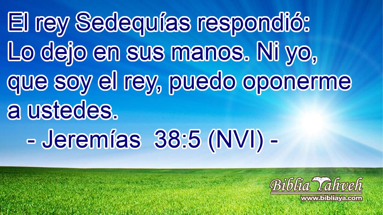  El rey Sedequías respondió: Lo dejo en sus manos. Ni yo, que soy el rey, puedo oponerme a ustedes. 