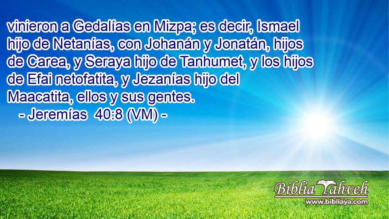  vinieron a Gedalías en Mizpa; es decir, Ismael hijo de Netanías, con Johanán y Jonatán, hijos de Carea, y Seraya hijo de Tanhumet, y los hijos de Efai netofatita, y Jezanías hijo del Maacatita, ellos y sus gentes. 