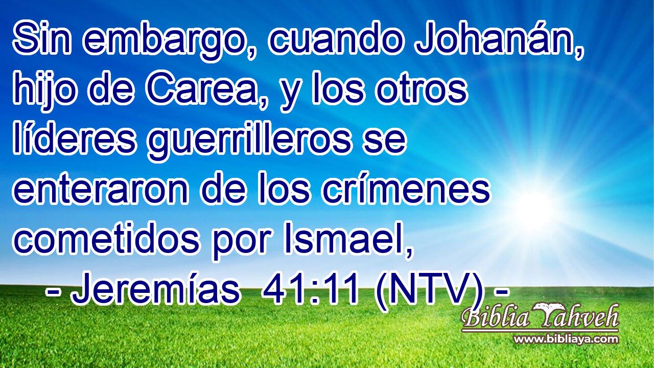 Sin embargo, cuando Johanán, hijo de Carea, y los otros líderes guerrilleros se enteraron de los crímenes cometidos por Ismael,