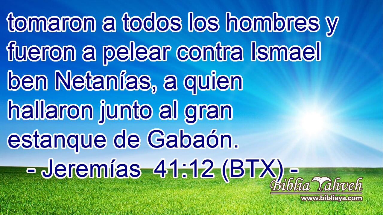 tomaron a todos los hombres y fueron a pelear contra Ismael ben Netanías, a quien hallaron junto al gran estanque de Gabaón.