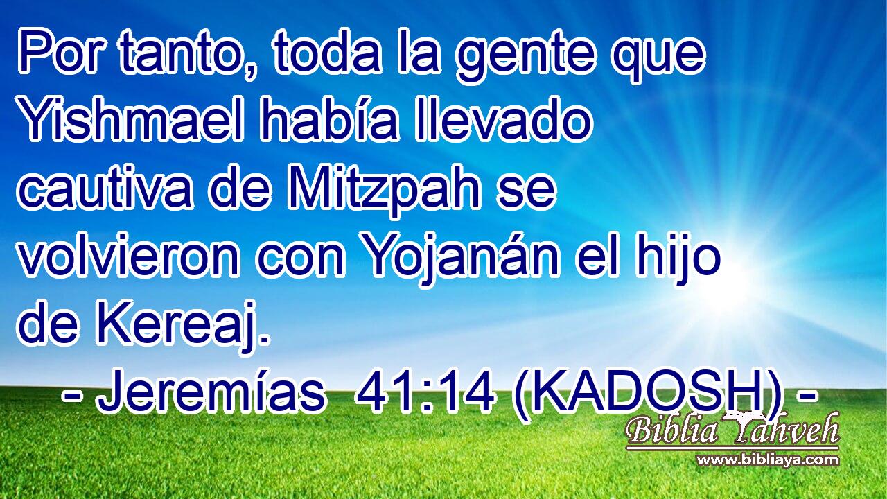  Por tanto, toda la gente que Yishmael había llevado cautiva de Mitzpah se volvieron con Yojanán el hijo de Kereaj. 