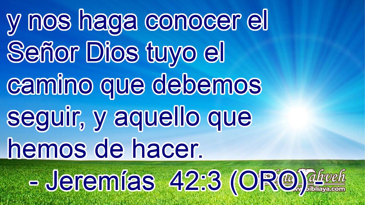  y nos haga conocer el Señor Dios tuyo el camino que debemos seguir, y aquello que hemos de hacer. 