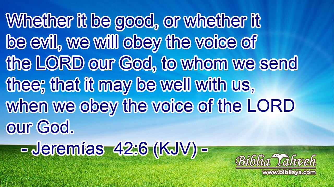 Whether it be good, or whether it be evil, we will obey the voice of the LORD our God, to whom we send thee; that it may be well with us, when we obey the voice of the LORD our God.