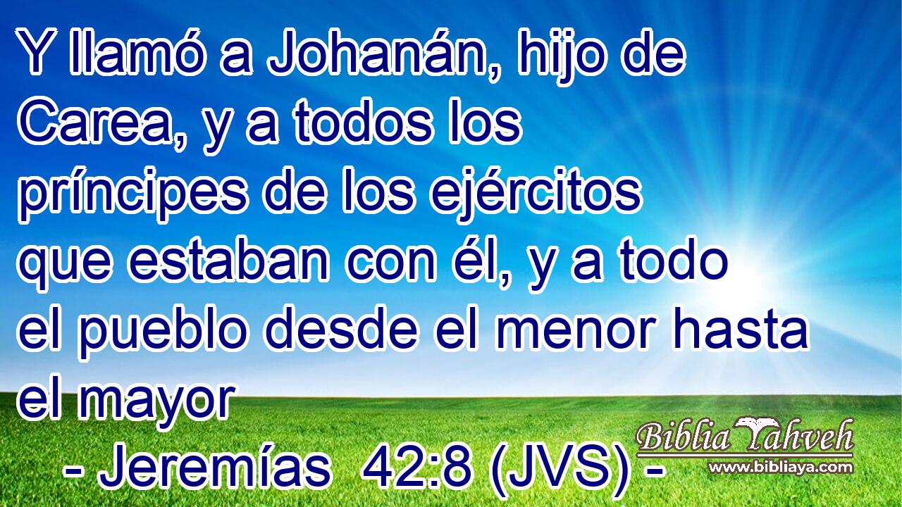 Y llamó a Johanán, hijo de Carea, y a todos los príncipes de los ejércitos que estaban con él, y a todo el pueblo desde el menor hasta el mayor
