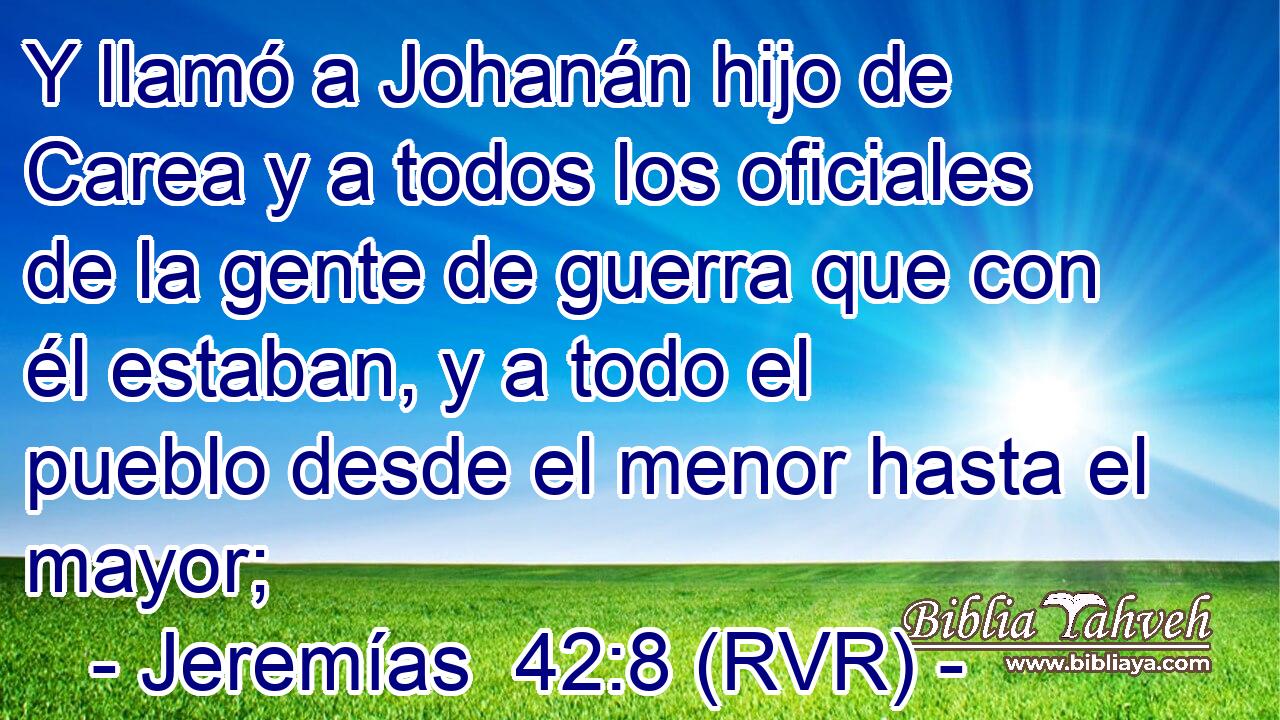 Y llamó a Johanán hijo de Carea y a todos los oficiales de la gente de guerra que con él estaban, y a todo el pueblo desde el menor hasta el mayor;