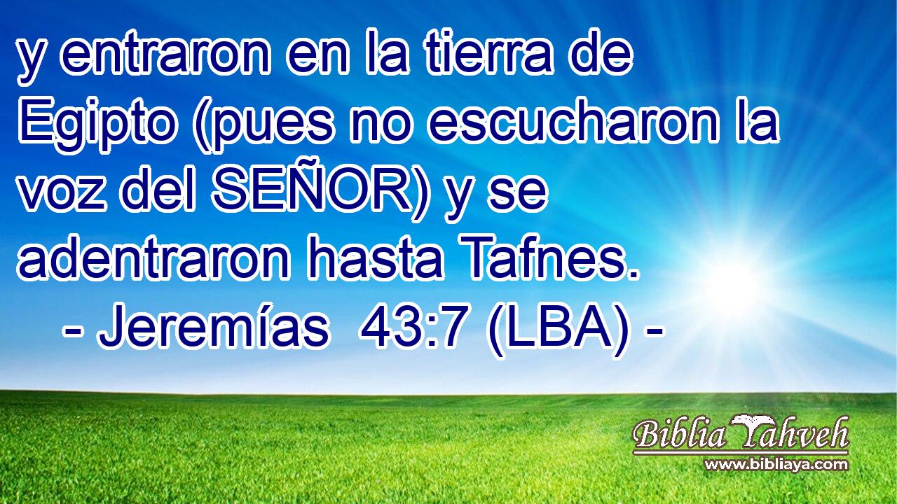 y entraron en la tierra de Egipto (pues no escucharon la voz del SEÑOR) y se adentraron hasta Tafnes.