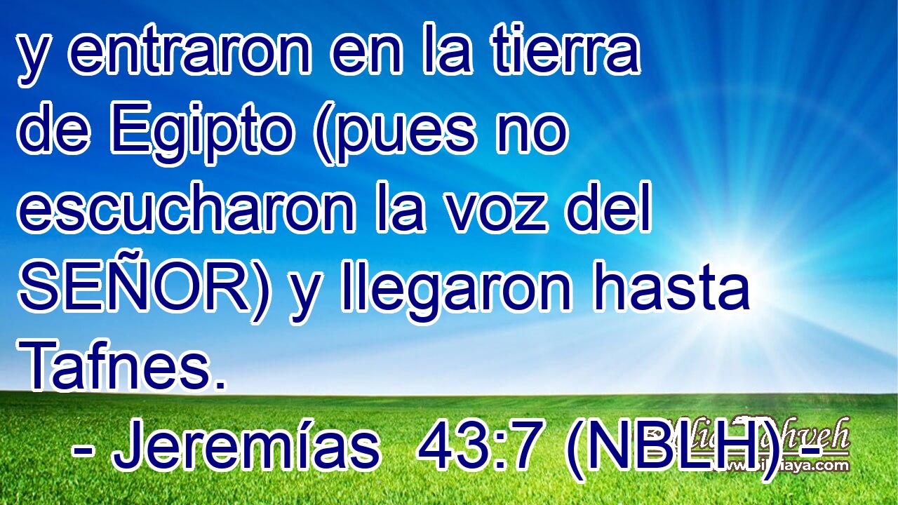  y entraron en la tierra de Egipto (pues no escucharon la voz del SEÑOR) y llegaron hasta Tafnes. 
