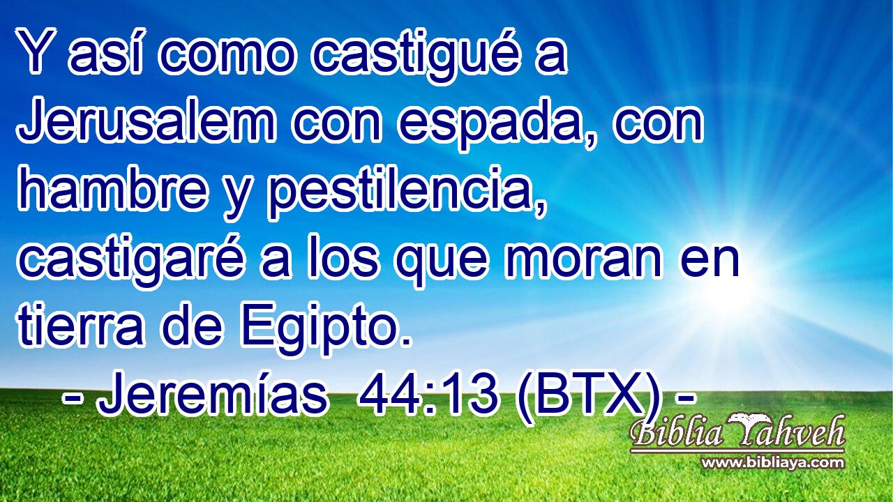 Y así como castigué a Jerusalem con espada, con hambre y pestilencia, castigaré a los que moran en tierra de Egipto.