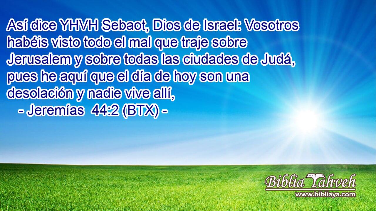 Así dice YHVH Sebaot, Dios de Israel: Vosotros habéis visto todo el mal que traje sobre Jerusalem y sobre todas las ciudades de Judá, pues he aquí que el día de hoy son una desolación y nadie vive allí,
