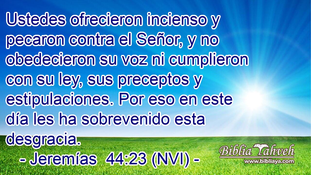  Ustedes ofrecieron incienso y pecaron contra el Señor, y no obedecieron su voz ni cumplieron con su ley, sus preceptos y estipulaciones. Por eso en este día les ha sobrevenido esta desgracia. 