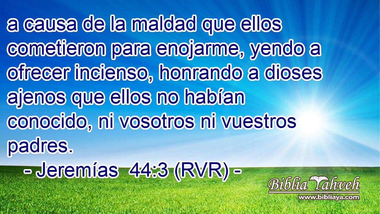 a causa de la maldad que ellos cometieron para enojarme, yendo a ofrecer incienso, honrando a dioses ajenos que ellos no habían conocido, ni vosotros ni vuestros padres.