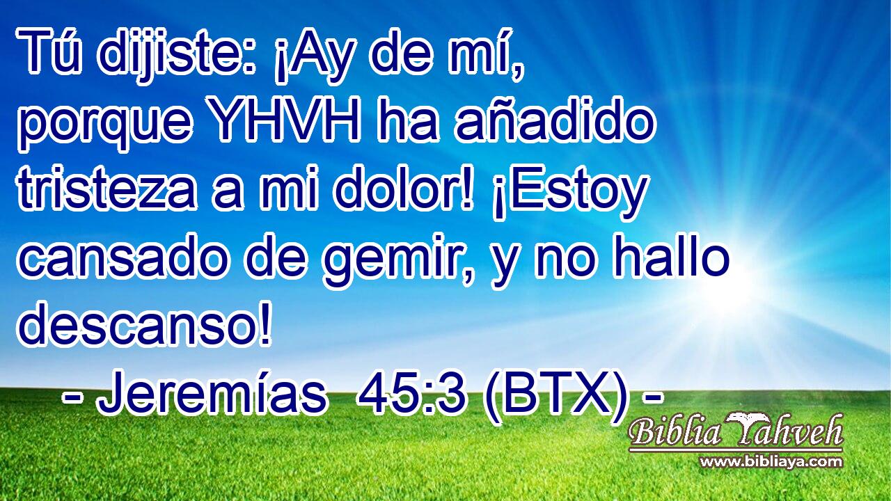 Tú dijiste: ¡Ay de mí, porque YHVH ha añadido tristeza a mi dolor! ¡Estoy cansado de gemir, y no hallo descanso!