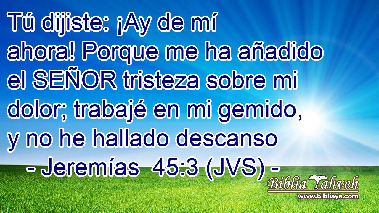 Tú dijiste: ¡Ay de mí ahora! Porque me ha añadido el SEÑOR tristeza sobre mi dolor; trabajé en mi gemido, y no he hallado descanso