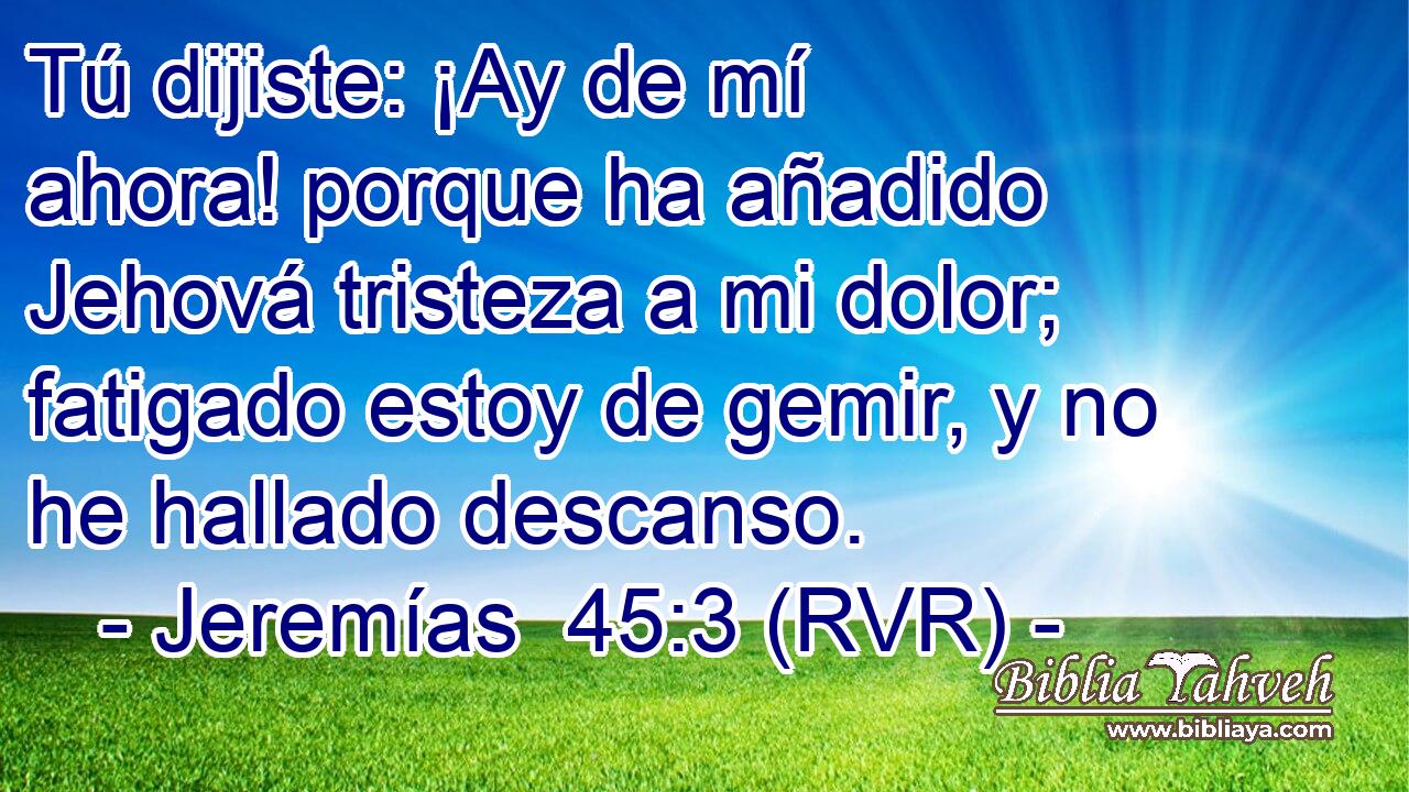 Tú dijiste: ¡Ay de mí ahora! porque ha añadido Jehová tristeza a mi dolor; fatigado estoy de gemir, y no he hallado descanso.