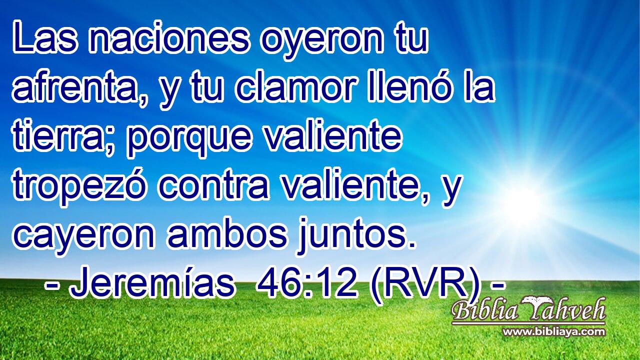 Las naciones oyeron tu afrenta, y tu clamor llenó la tierra; porque valiente tropezó contra valiente, y cayeron ambos juntos.