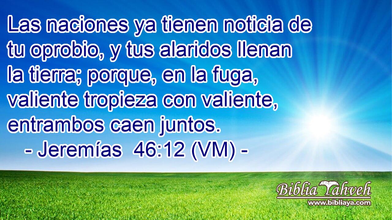  Las naciones ya tienen noticia de tu oprobio, y tus alaridos llenan la tierra; porque, en la fuga, valiente tropieza con valiente, entrambos caen juntos. 