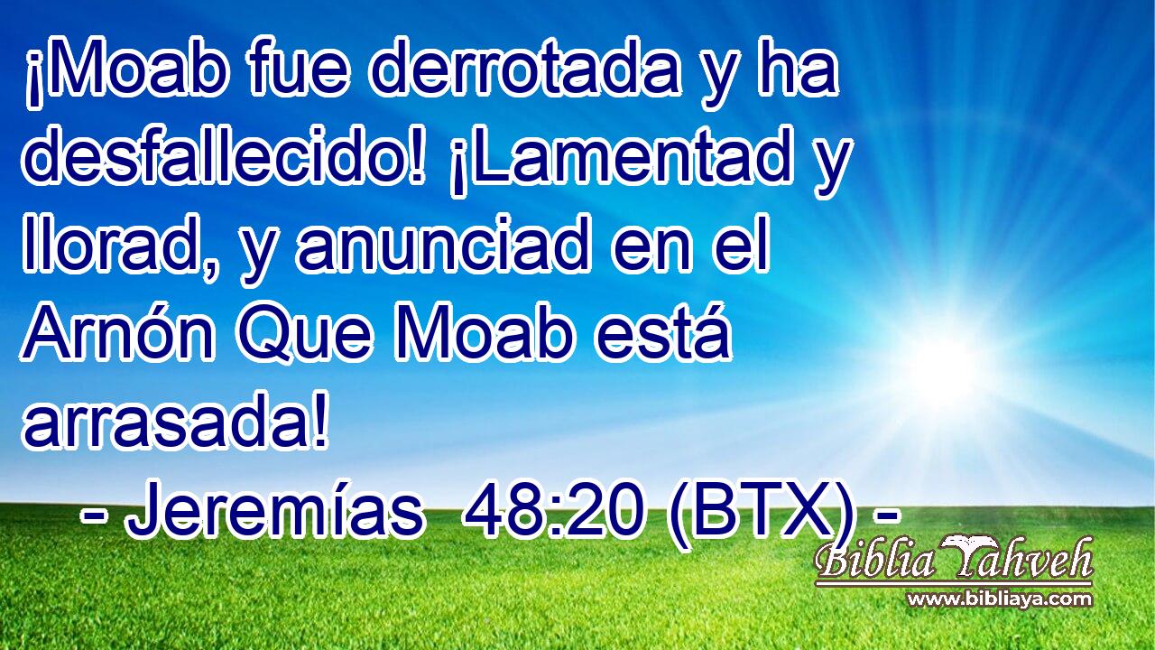 ¡Moab fue derrotada y ha desfallecido! ¡Lamentad y llorad, y anunciad en el Arnón Que Moab está arrasada!